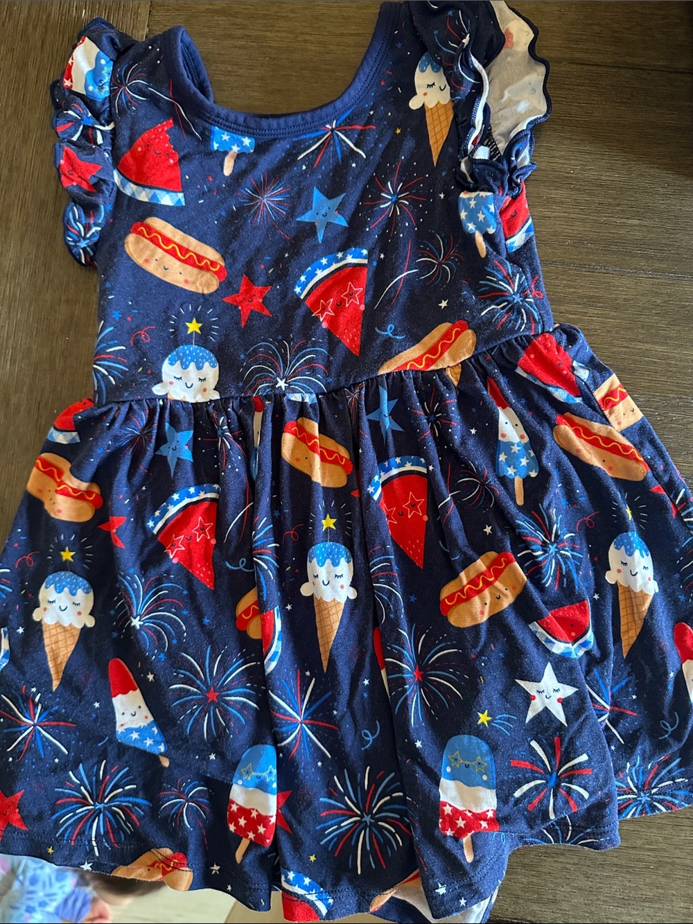 Little Sleepies Navy Dress with Red, White & Blue Party Print